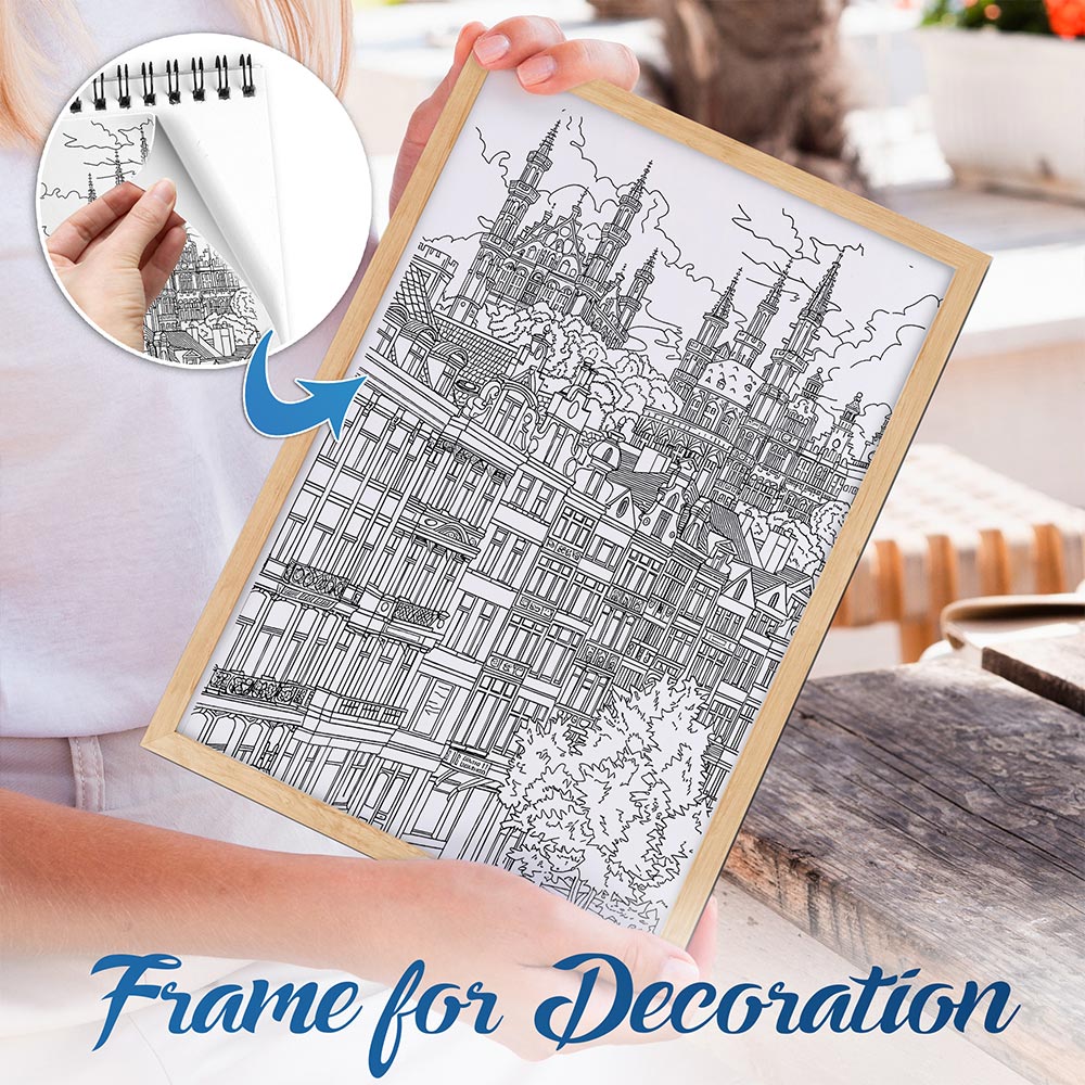 NETHOUSE Cities and Towns in Europe Spiral Bound Coloring Book For Adults