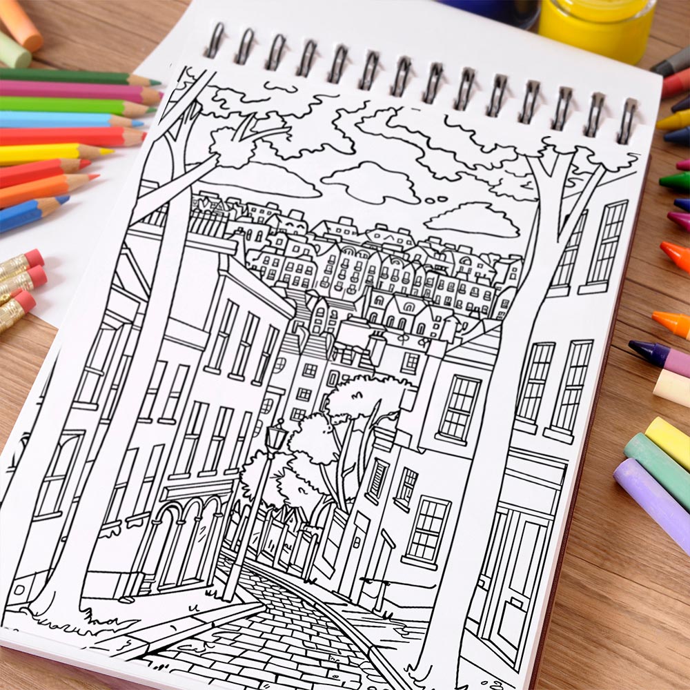 NETHOUSE Cities and Towns in Europe Coloring Book Spiral Bound For Adults