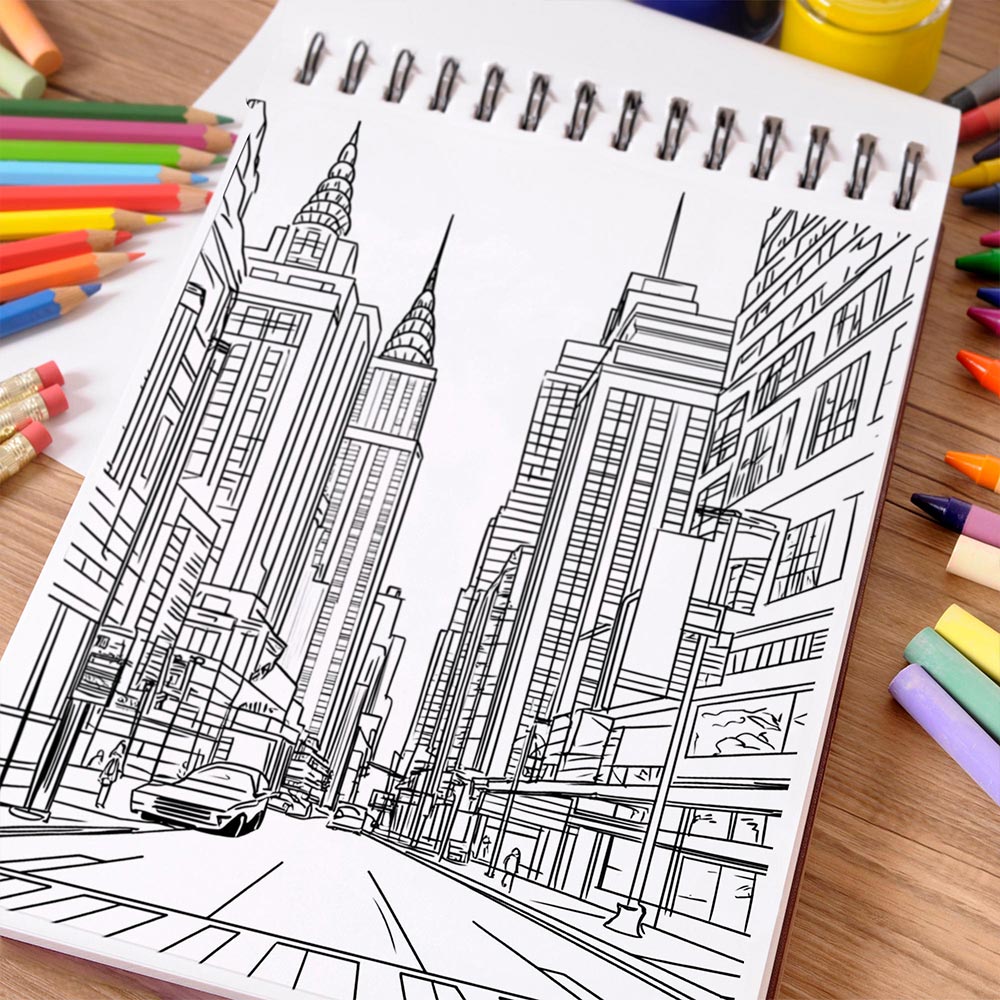 NETHOUSE Cityscape Coloring Book Spiral Bound For Adults