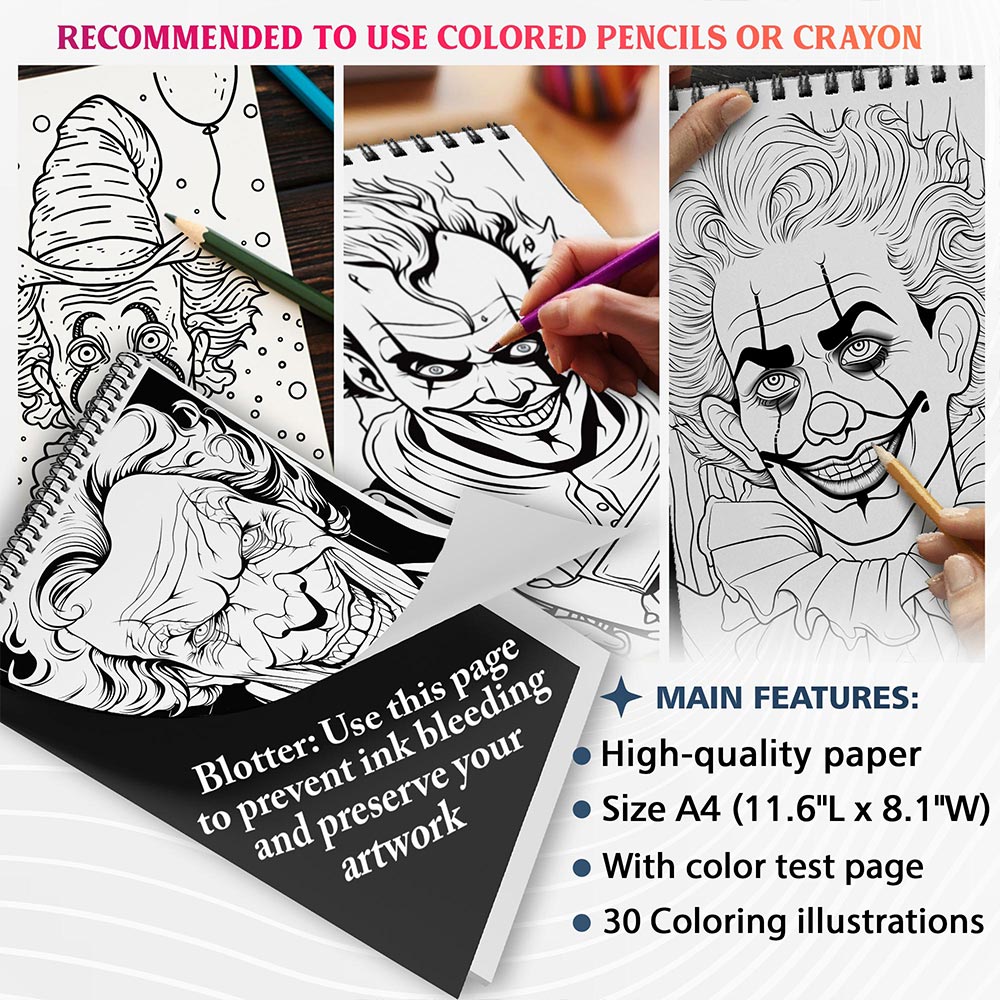 NETHOUSE Clown Time Coloring Sheets For Adults