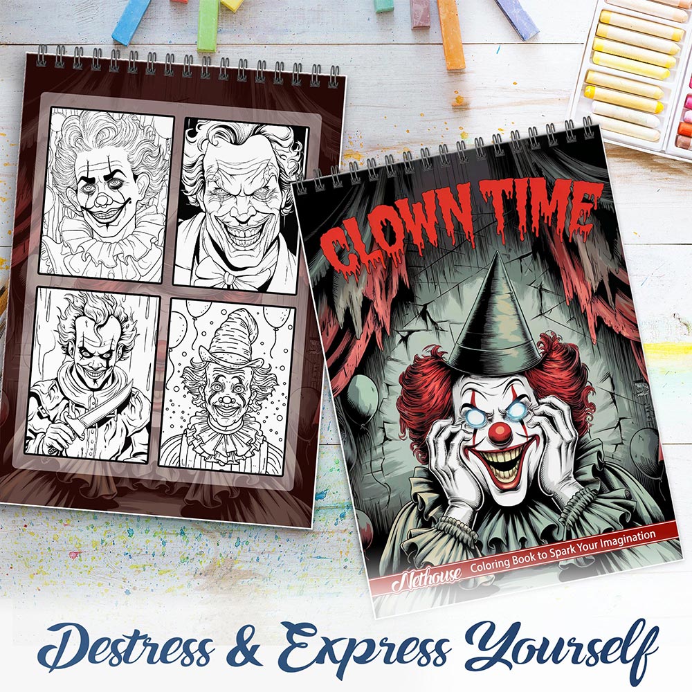 NETHOUSE Clown Time Spiral Coloring Book For Adults
