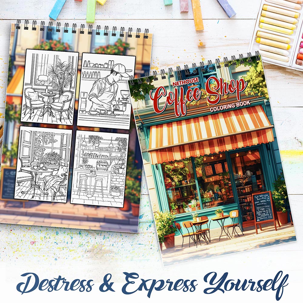 NETHOUSE Coffee Shop Spiral Coloring Book for Adults