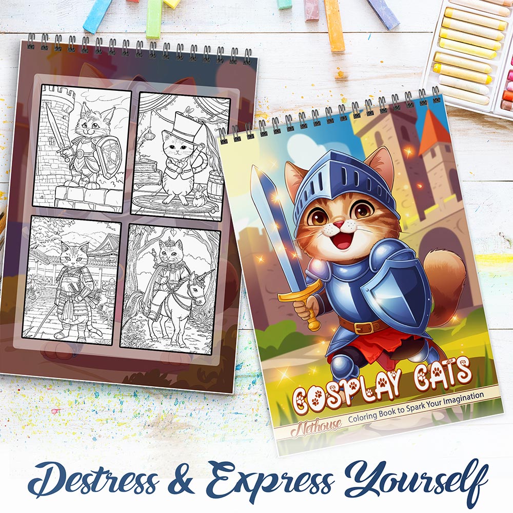 NETHOUSE Cosplay Cats Spiral Coloring Book For Adults