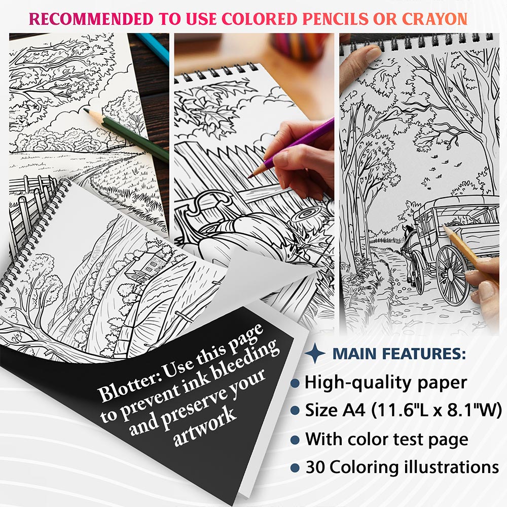 NETHOUSE Country Fall Coloring Sheets For Adults