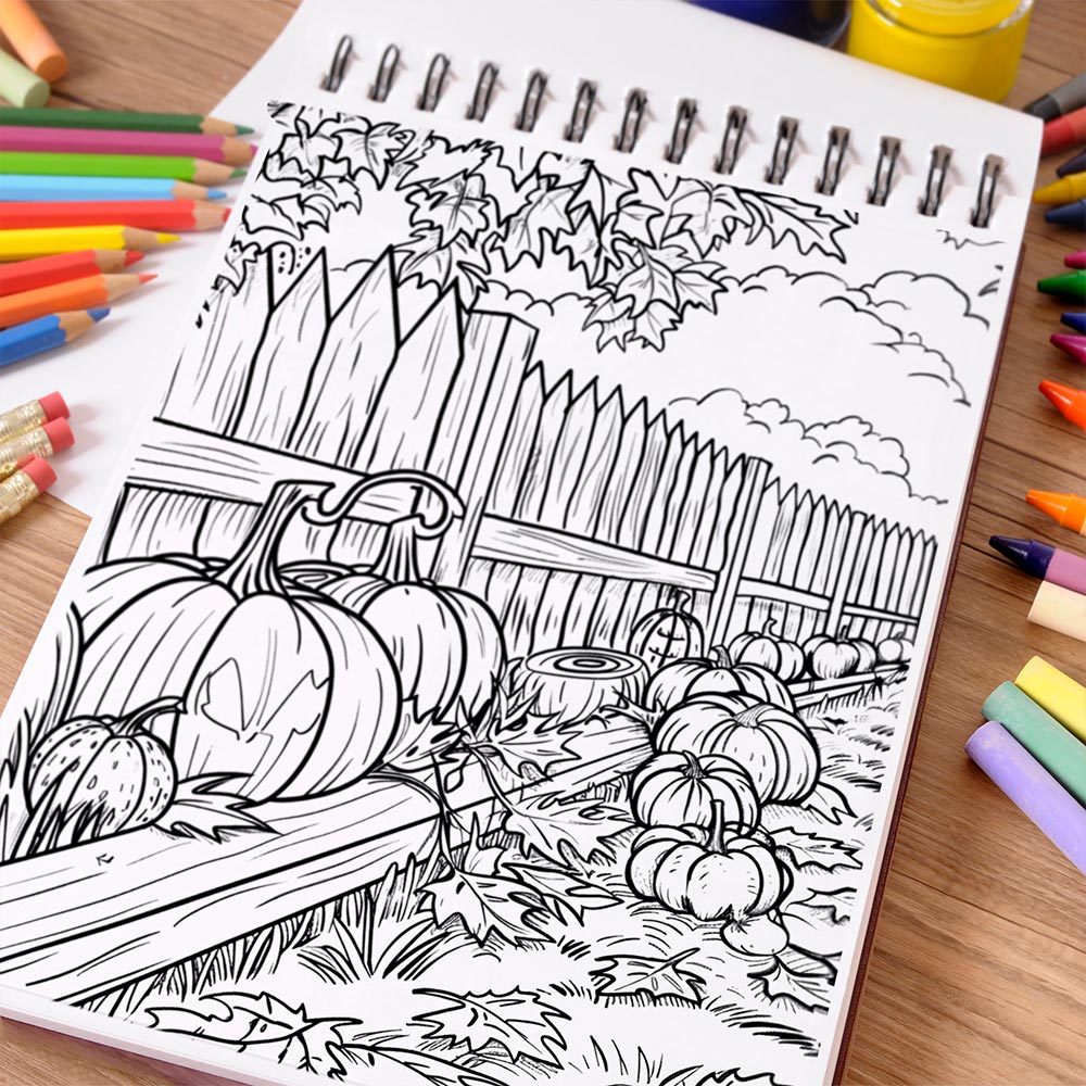 NETHOUSE Country Fall Coloring Book Spiral Bound For Adults