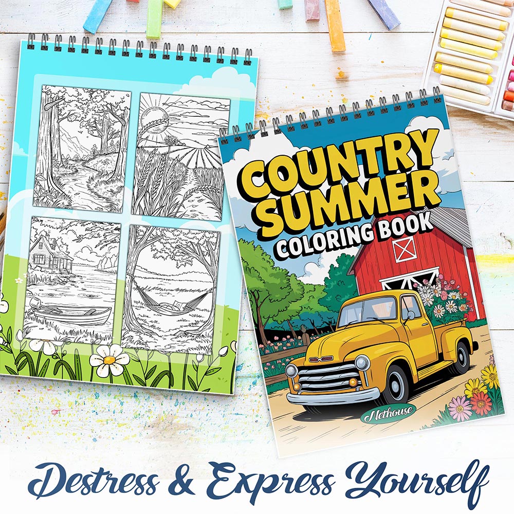 NETHOUSE Country Summer Spiral Coloring Book for Adults