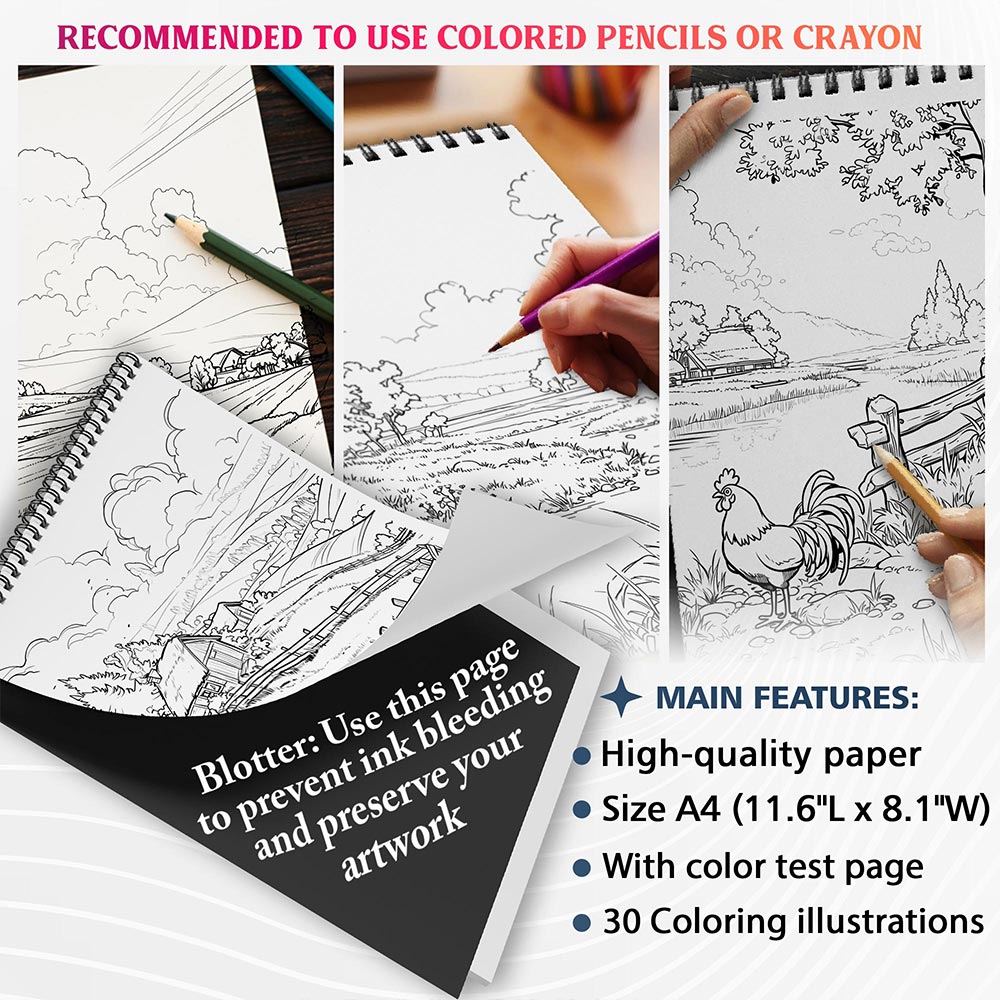 NETHOUSE Countryside Life Coloring Sheets For Adults
