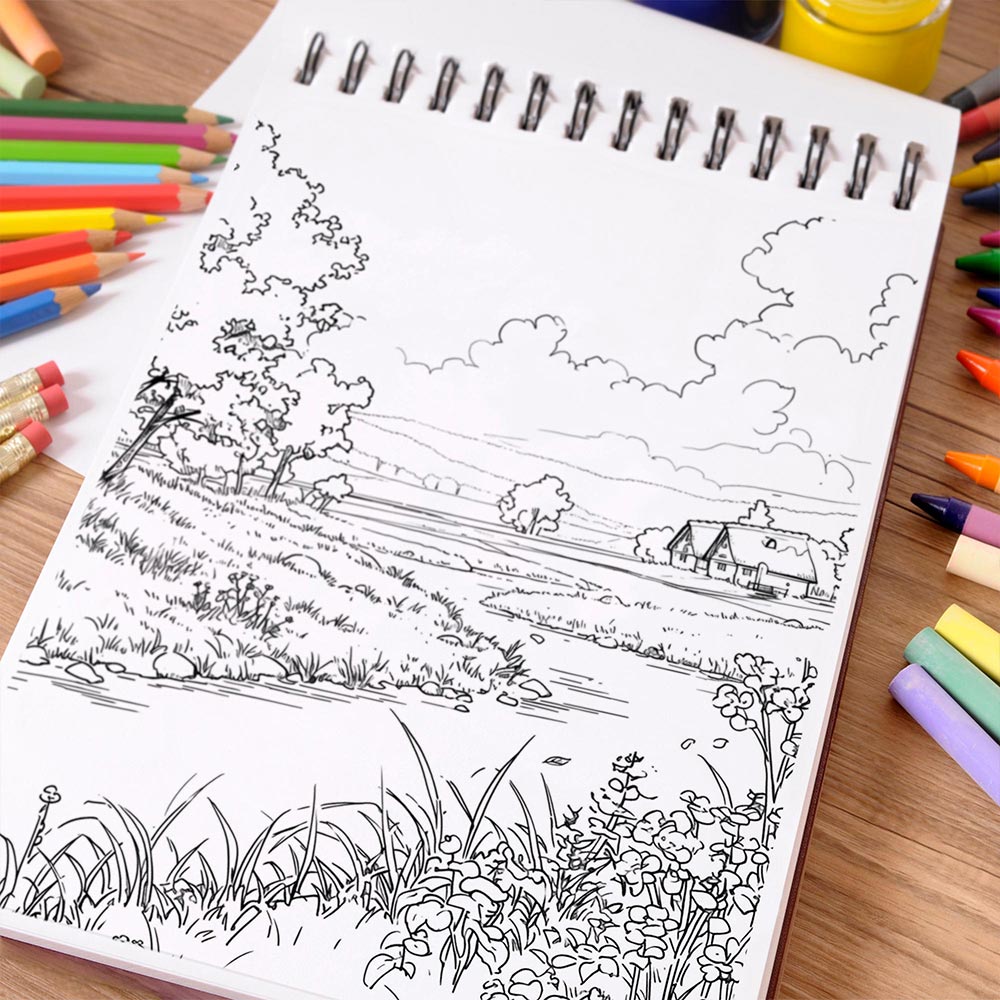 NETHOUSE Countryside Life Spiral Bound Coloring Book For Adults