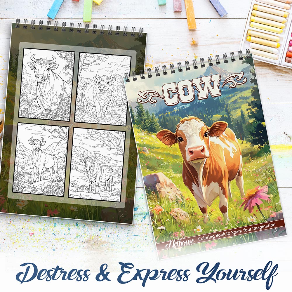 NETHOUSE Cow Spiral Coloring Book For Adults
