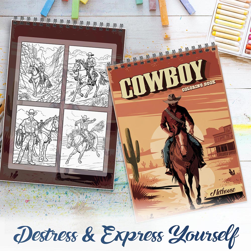 NETHOUSE Cowboy Spiral Coloring Book For Adults