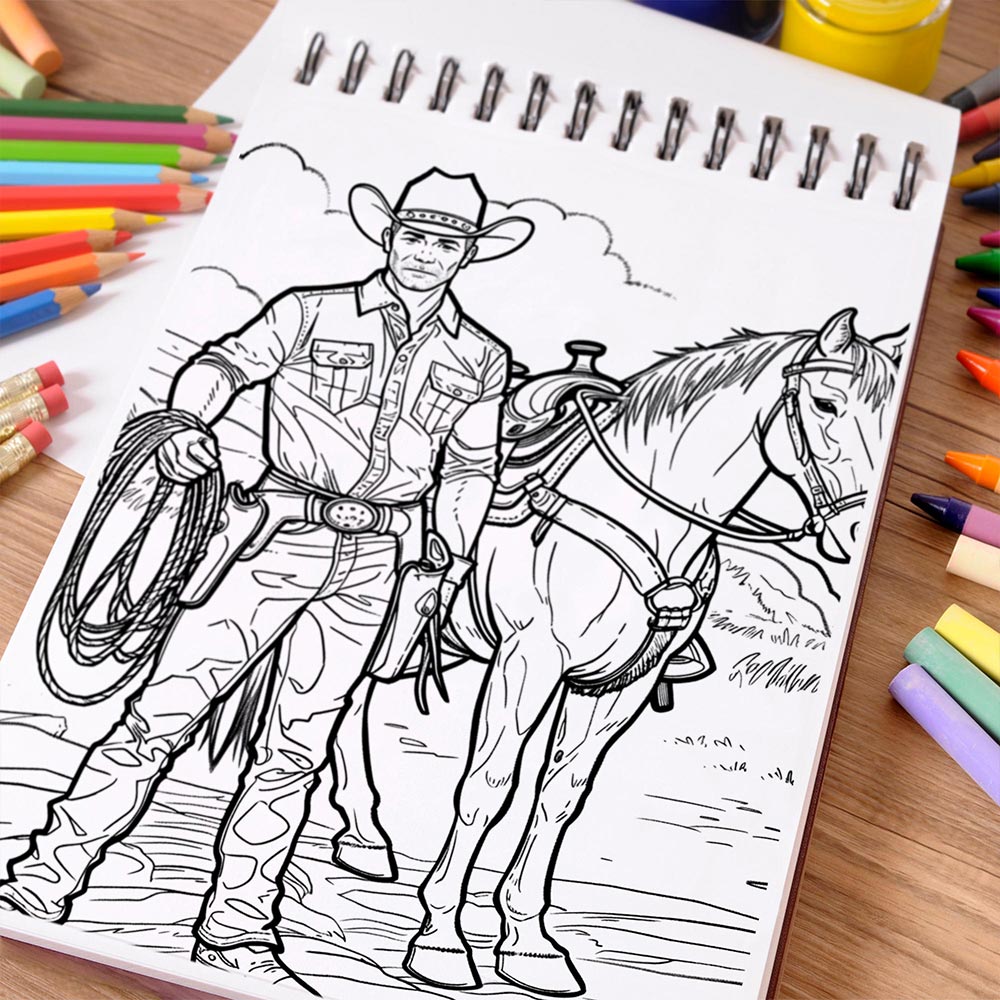 NETHOUSE Cowboy Coloring Book Spiral Bound For Adults