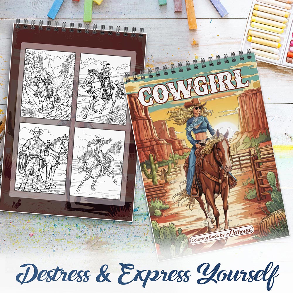NETHOUSE Cowgirl Spiral Coloring Book For Adults