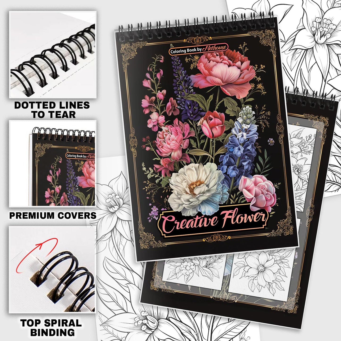 NETHOUSE Creative Flower Coloring Pages For Adults