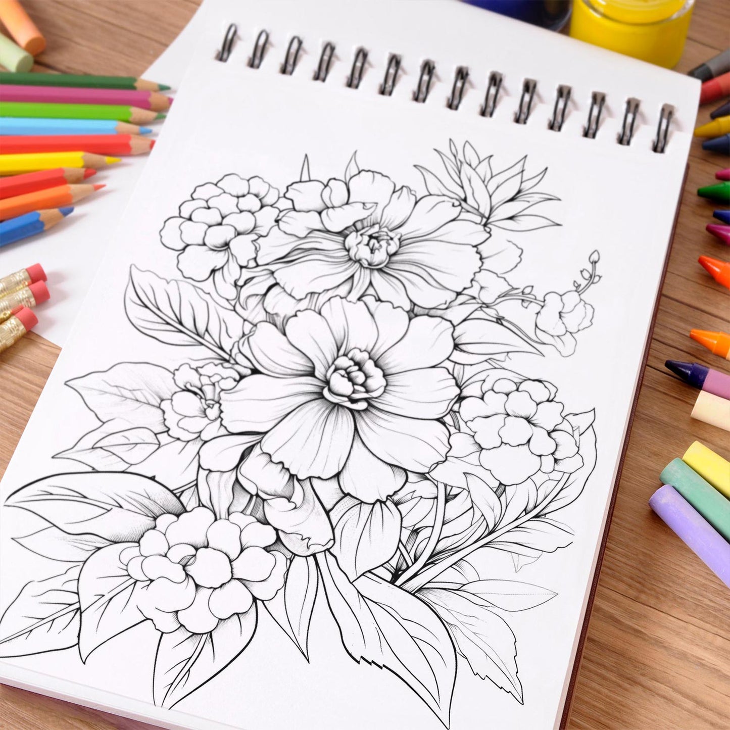 NETHOUSE Creative Flower Coloring Book Spiral Bound For Adults