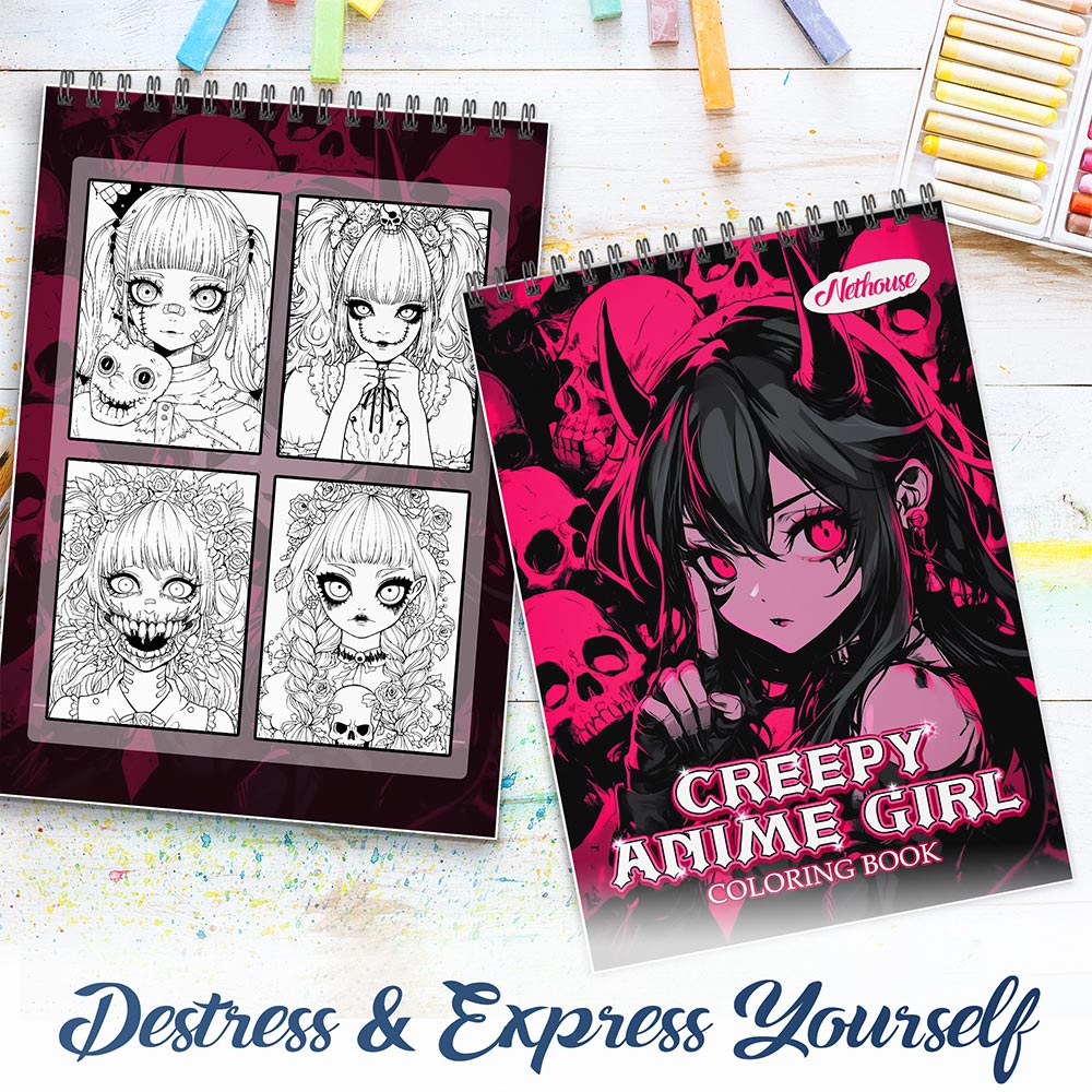 NETHOUSE Creepy Anime Girl Spiral Coloring Book For Adults