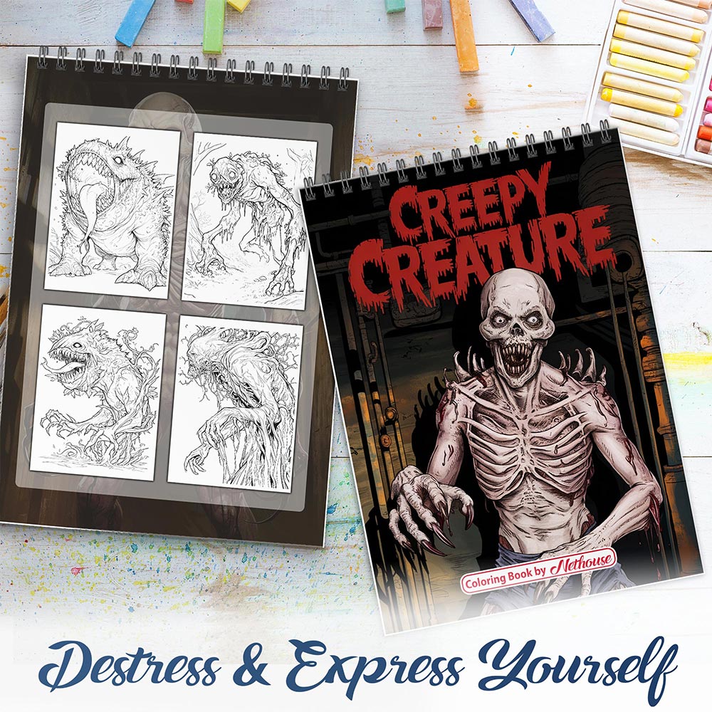 NETHOUSE Creepy Creature Spiral Coloring Book For Adults