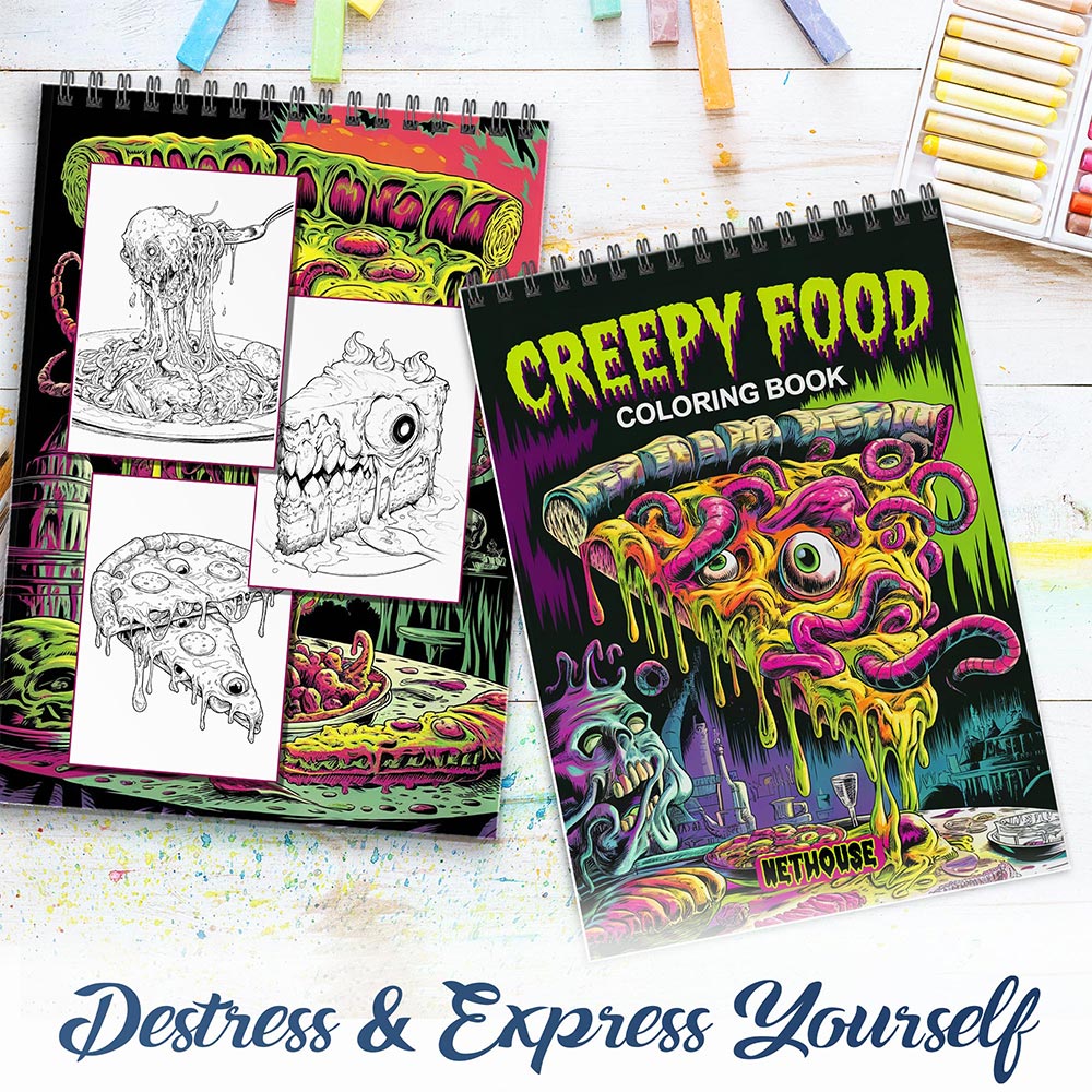 NETHOUSE Creepy Food Spiral Coloring Book for Adults