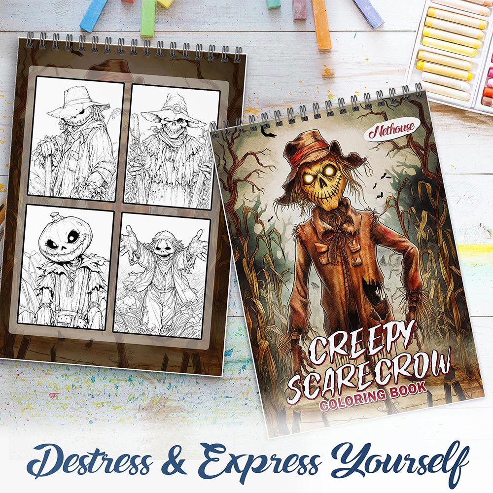 NETHOUSE Creepy Scarecrow Spiral Coloring Book For Adults