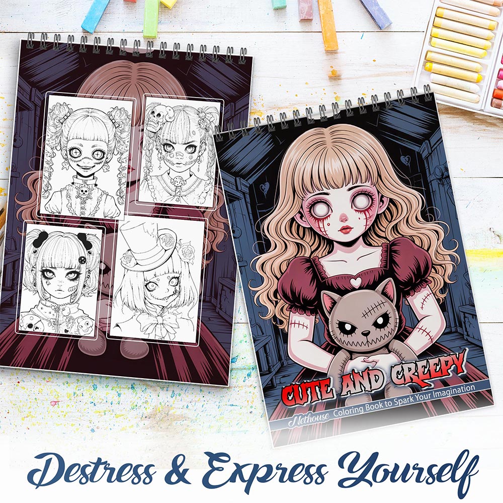NETHOUSE Cute And Creepy Spiral Coloring Book For Adults