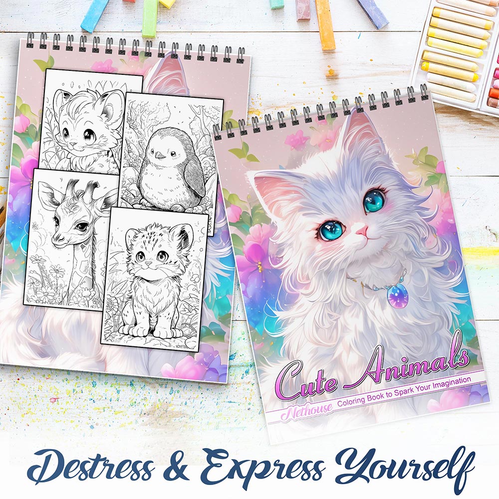 NETHOUSE Cute Animals Spiral Coloring Book for Adults