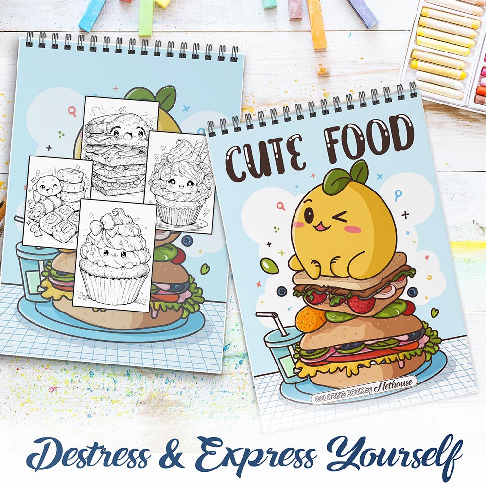 NETHOUSE Cute Food Spiral Coloring Book for Adults