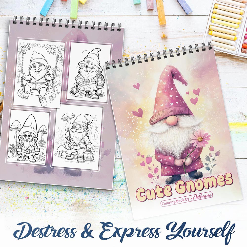 NETHOUSE Cute Gnomes Spiral Coloring Book For Adults