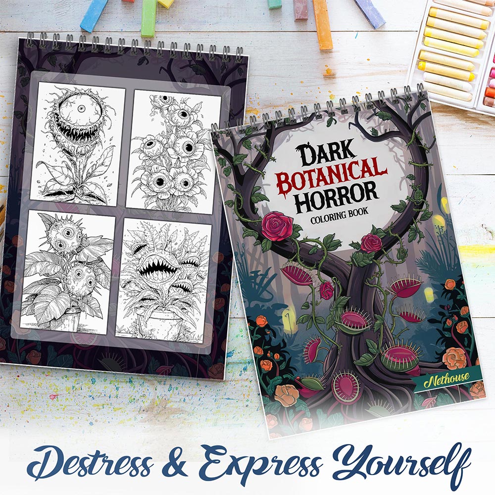 NETHOUSE Dark Botanical Horror Spiral Coloring Book For Adults