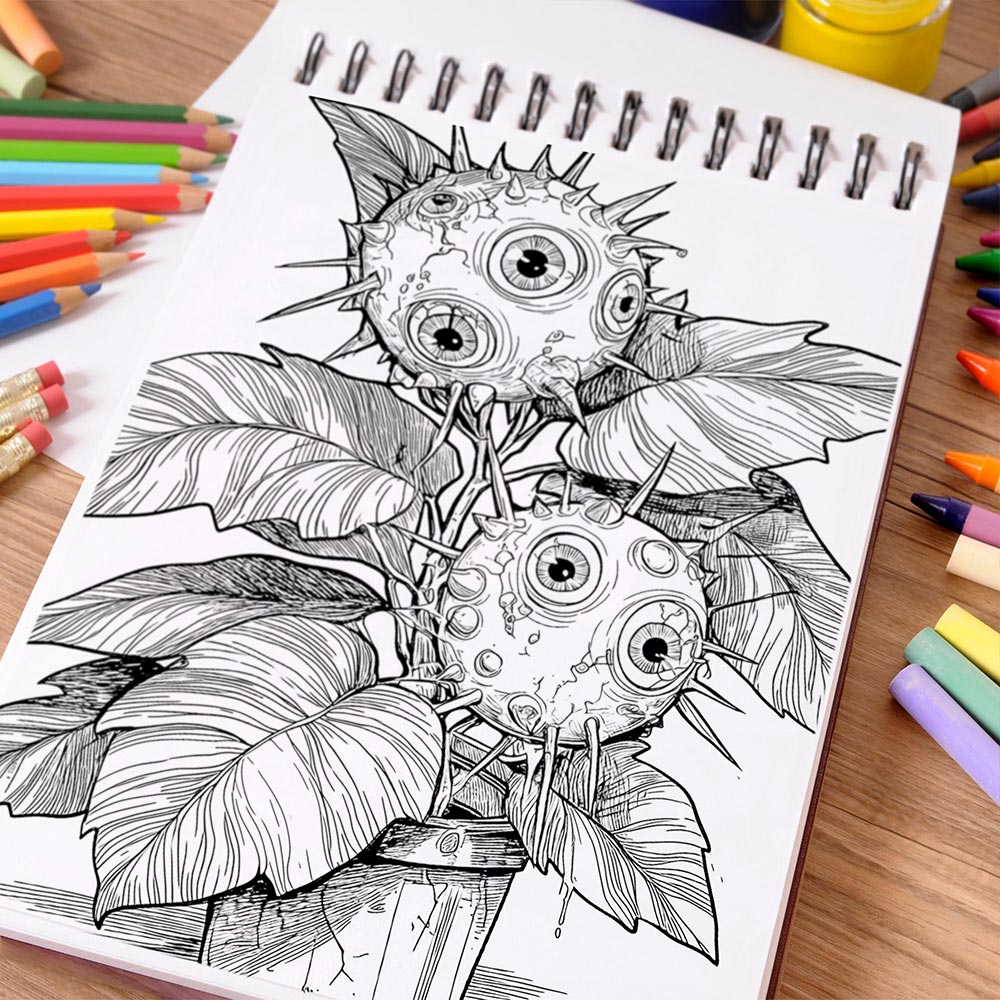 NETHOUSE Dark Botanical Horror Coloring Book Spiral Bound For Adults