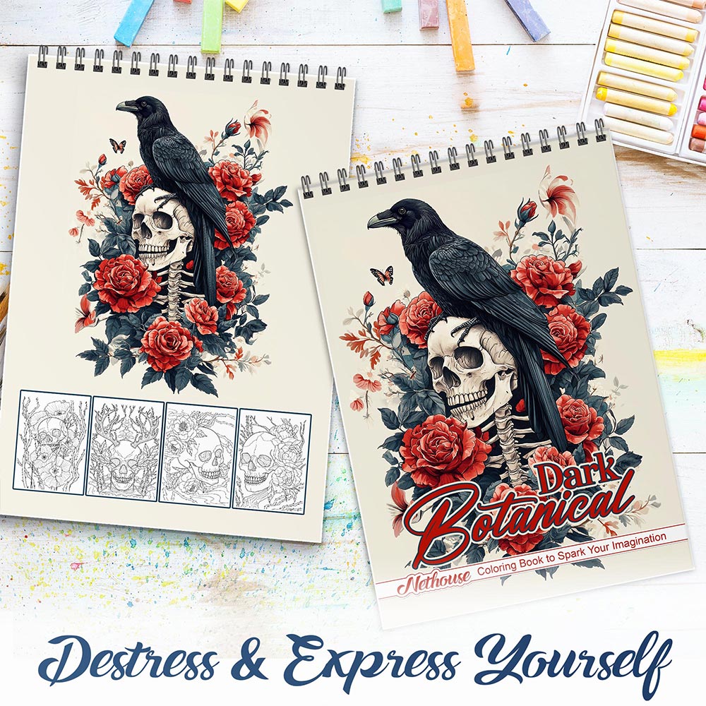 NETHOUSE Dark Botanical Spiral Coloring Book for Adults