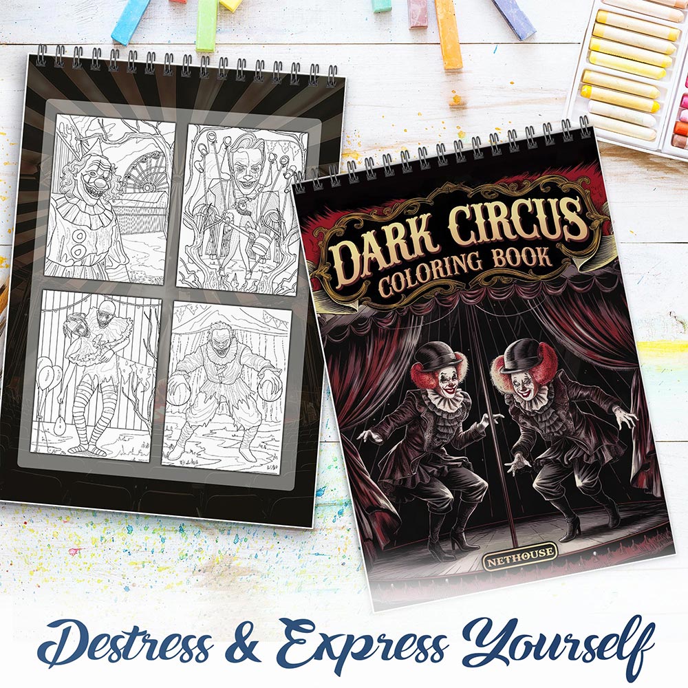 NETHOUSE Dark Circus Spiral Coloring Book for Adults
