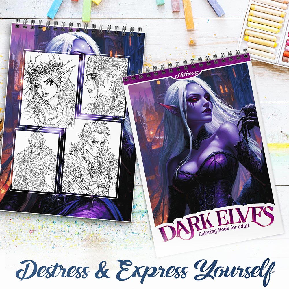 NETHOUSE Dark Elves Spiral Coloring Book for Adults