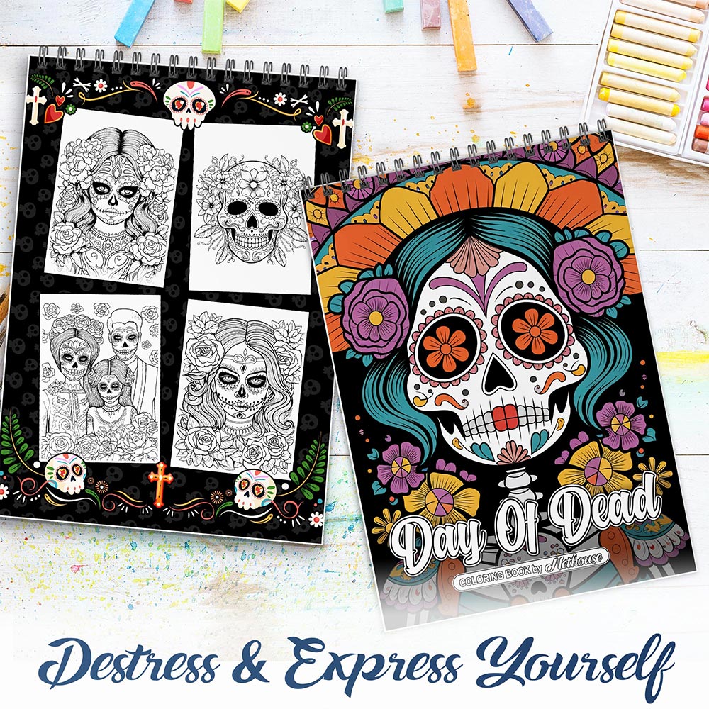 NETHOUSE Day Of Dead Spiral Coloring Book for Adults