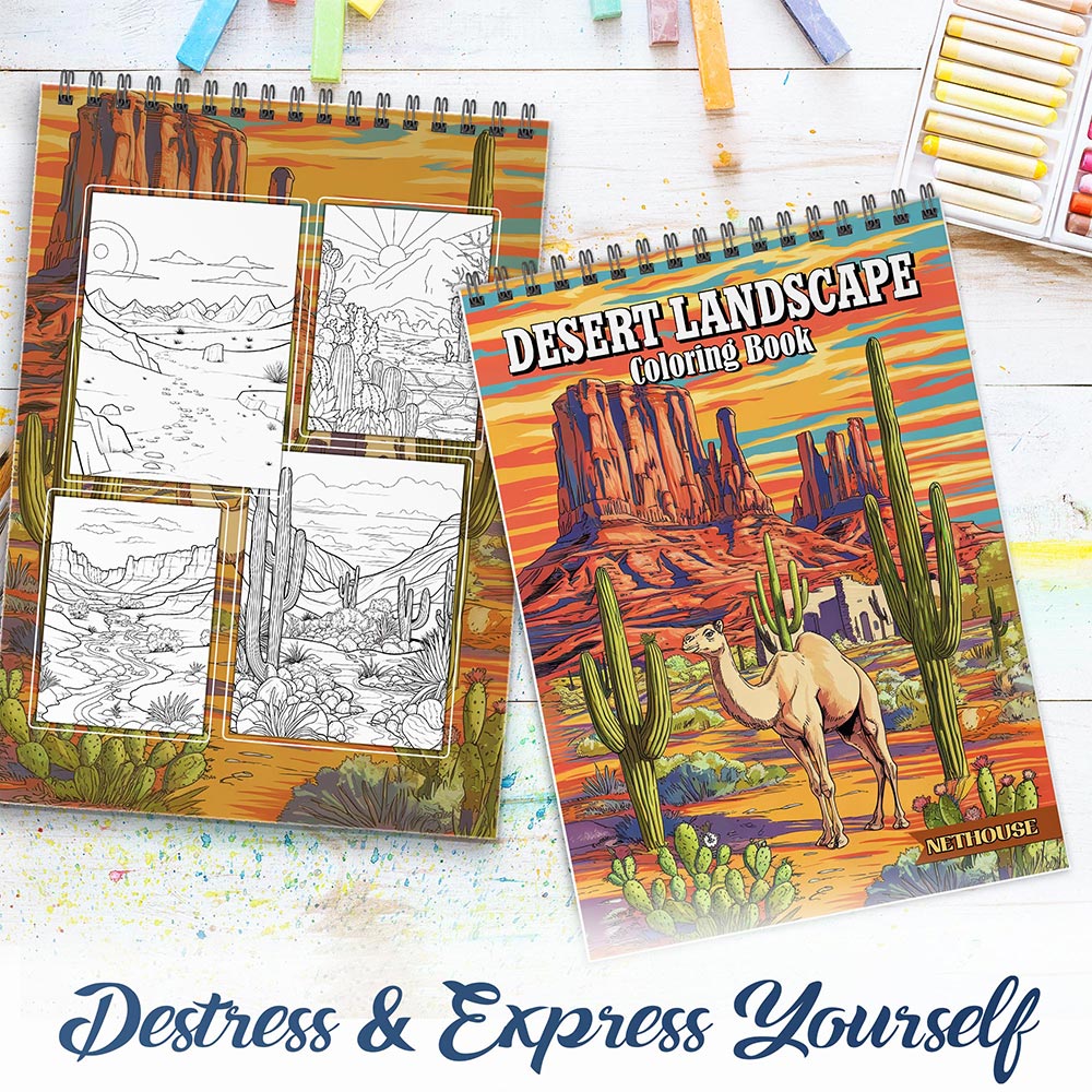 NETHOUSE Desert Landscape Spiral Coloring Book for Adults