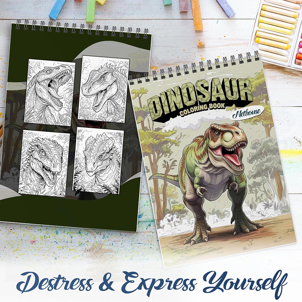NETHOUSE Dinosaur Spiral Coloring Book For Adults