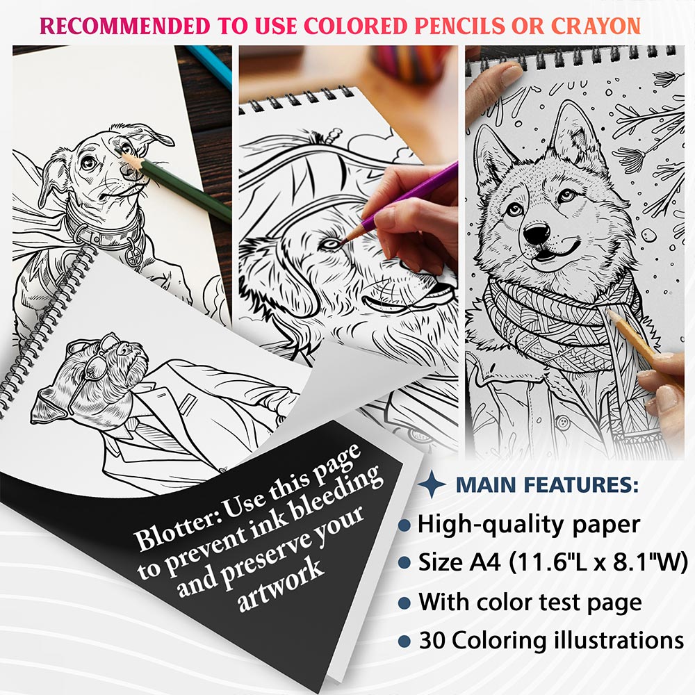 NETHOUSE Dogs Dressed Up Coloring Sheets For Adults