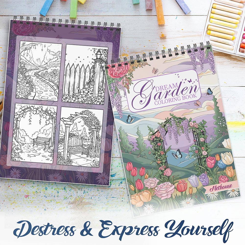 NETHOUSE Dream Garden Spiral Coloring Book For Adults