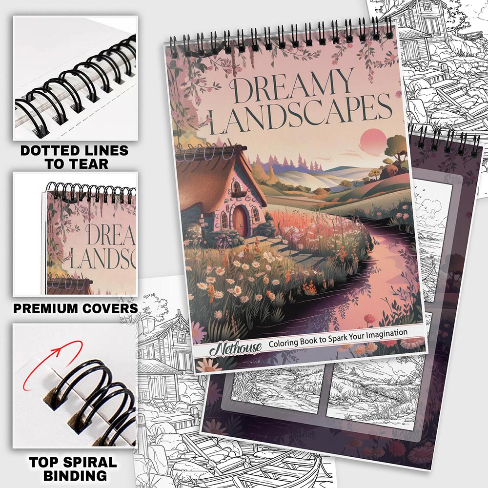 NETHOUSE Dreamy Landscapes House Coloring Pages For Adults