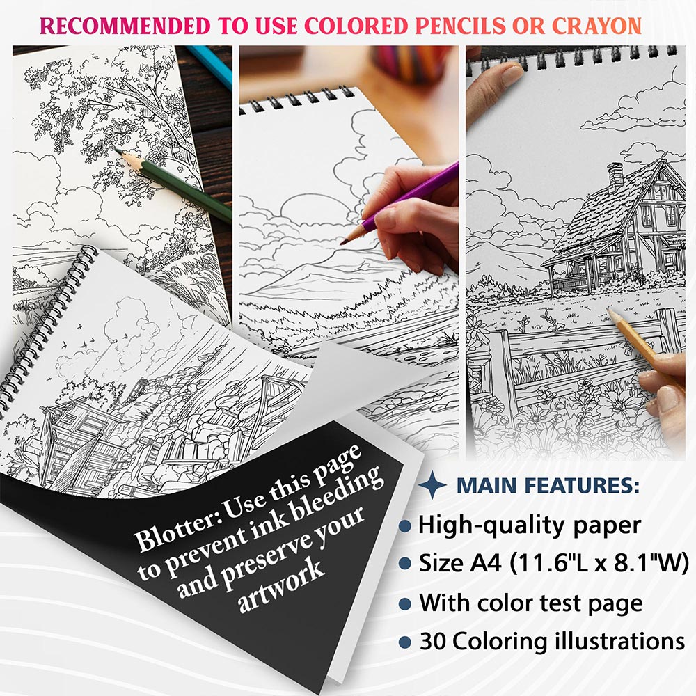 NETHOUSE Dreamy Landscapes House Coloring Sheets For Adults