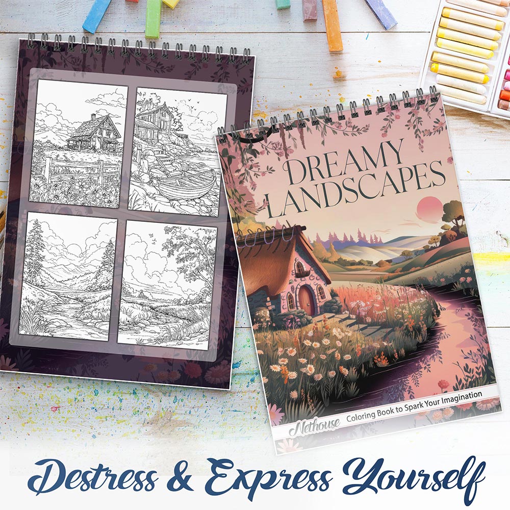 NETHOUSE Dreamy Landscapes House Spiral Coloring Book For Adults