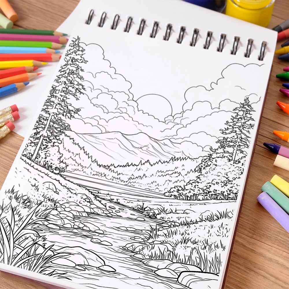 NETHOUSE Dreamy Landscapes House Coloring Book Spiral Bound For Adults