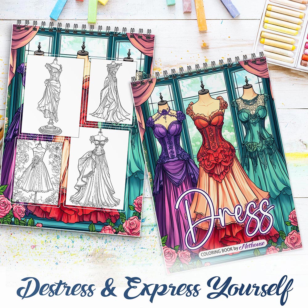 NETHOUSE Dress Spiral Coloring Book for Adults