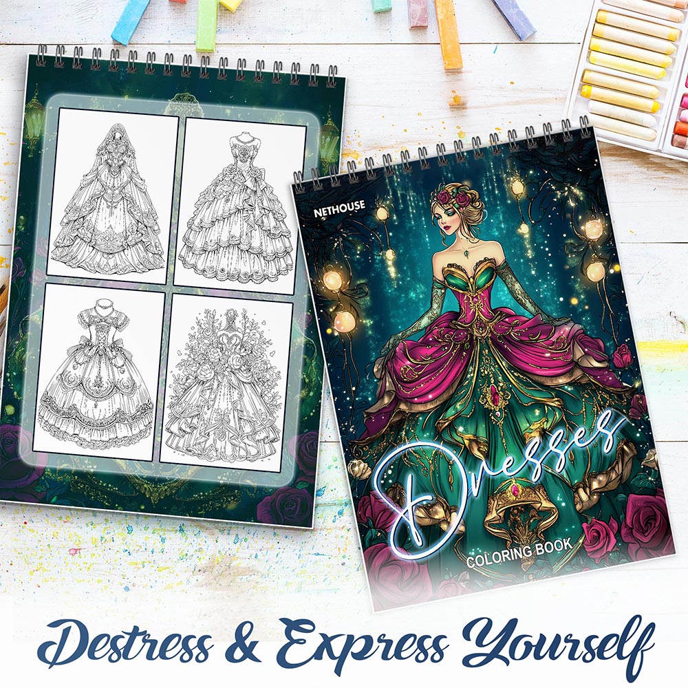 NETHOUSE Dresses Spiral Coloring Book for Adults