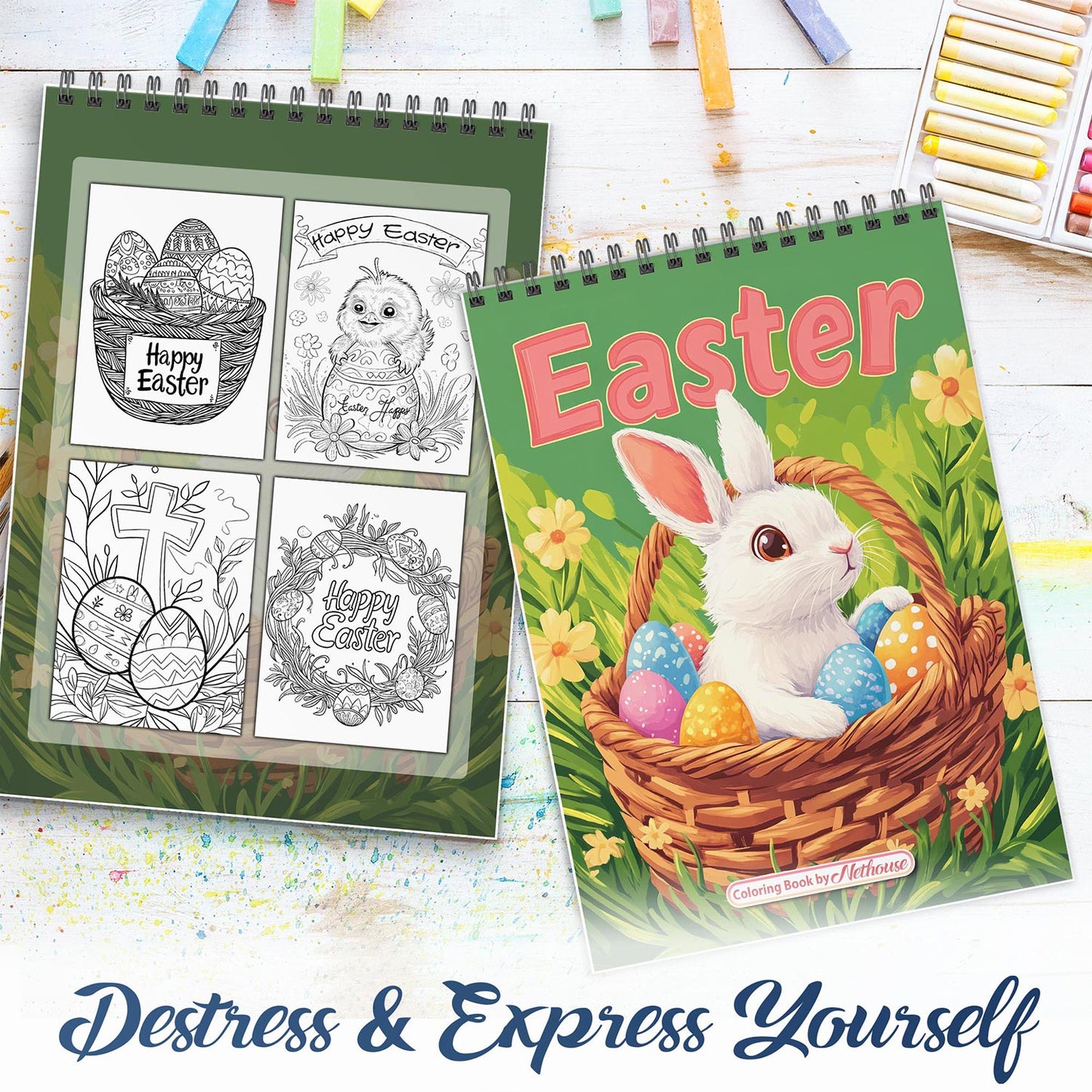 NETHOUSE Easter Spiral Coloring Book For Adults