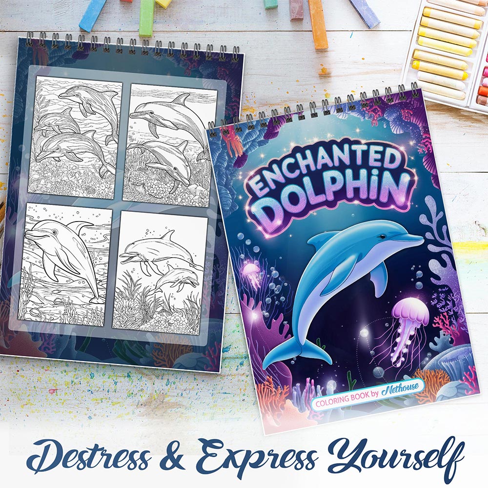 NETHOUSE Enchanted Dolphin Spiral Coloring Book For Adults