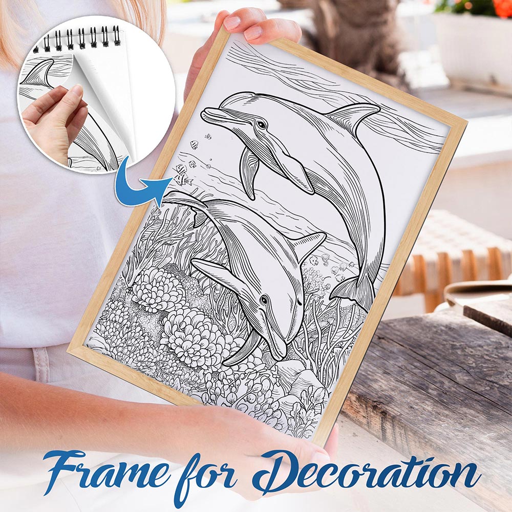 NETHOUSE Enchanted Dolphin Spiral Bound Coloring Book For Adults