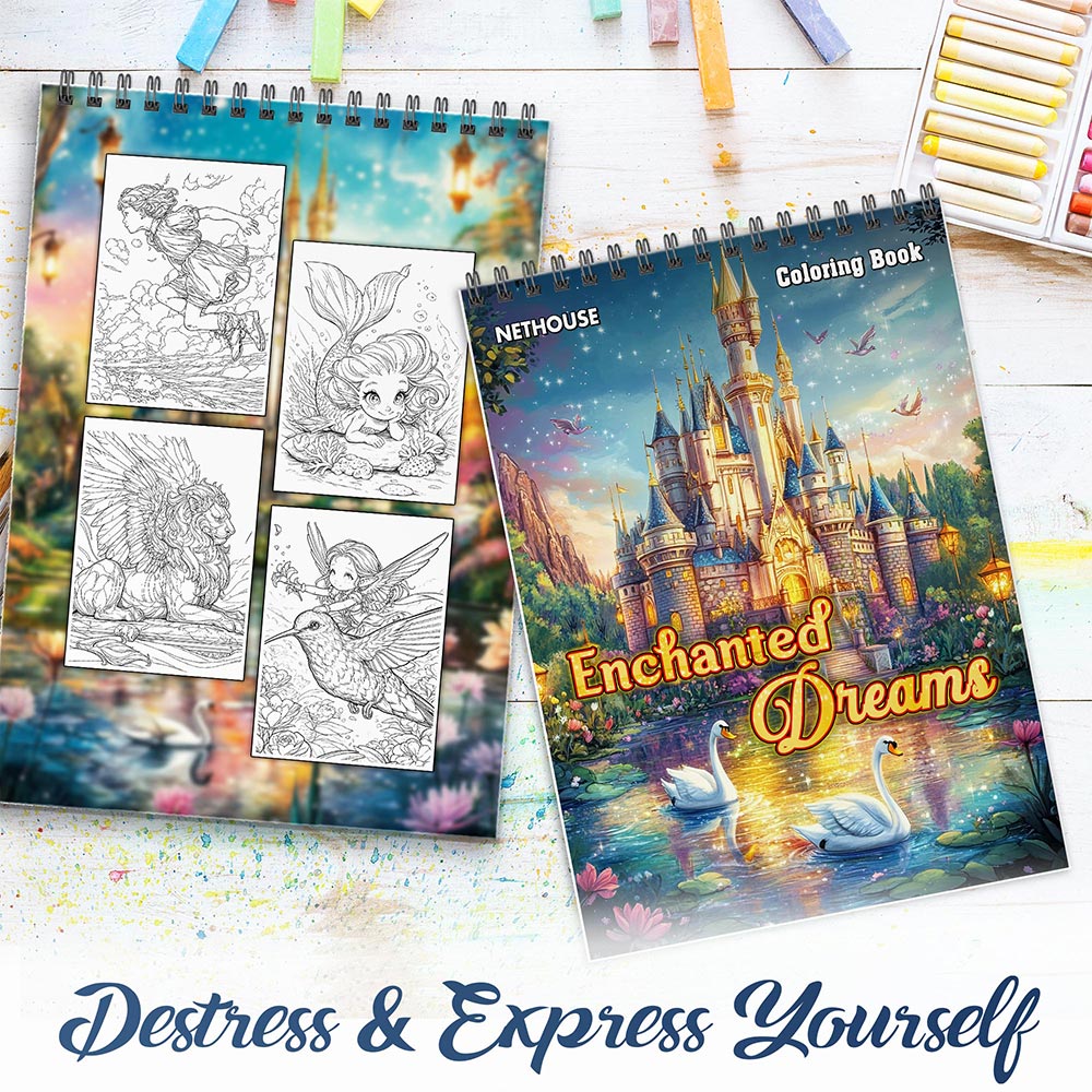 NETHOUSE Enchanted Dreams Spiral Coloring Book for Adults