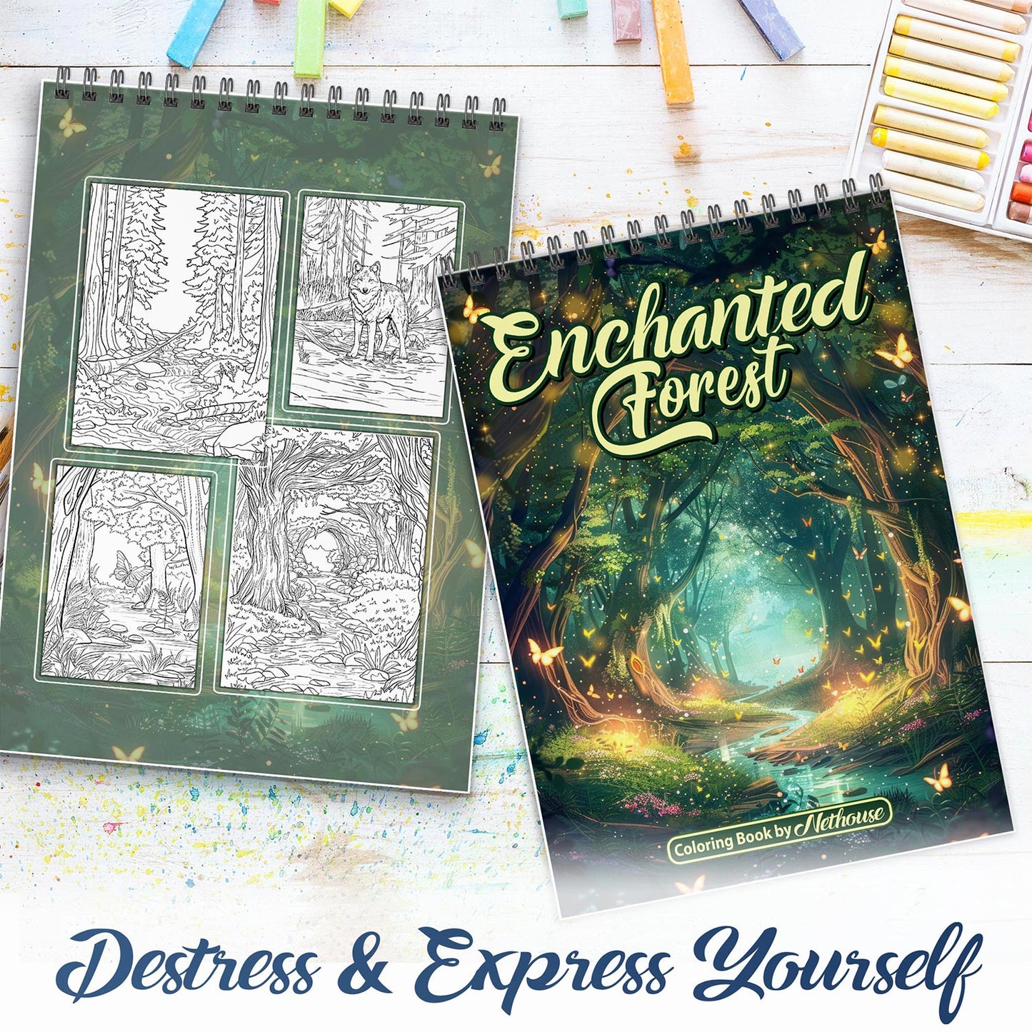 NETHOUSE Enchanted Forest Spiral Coloring Book For Adults
