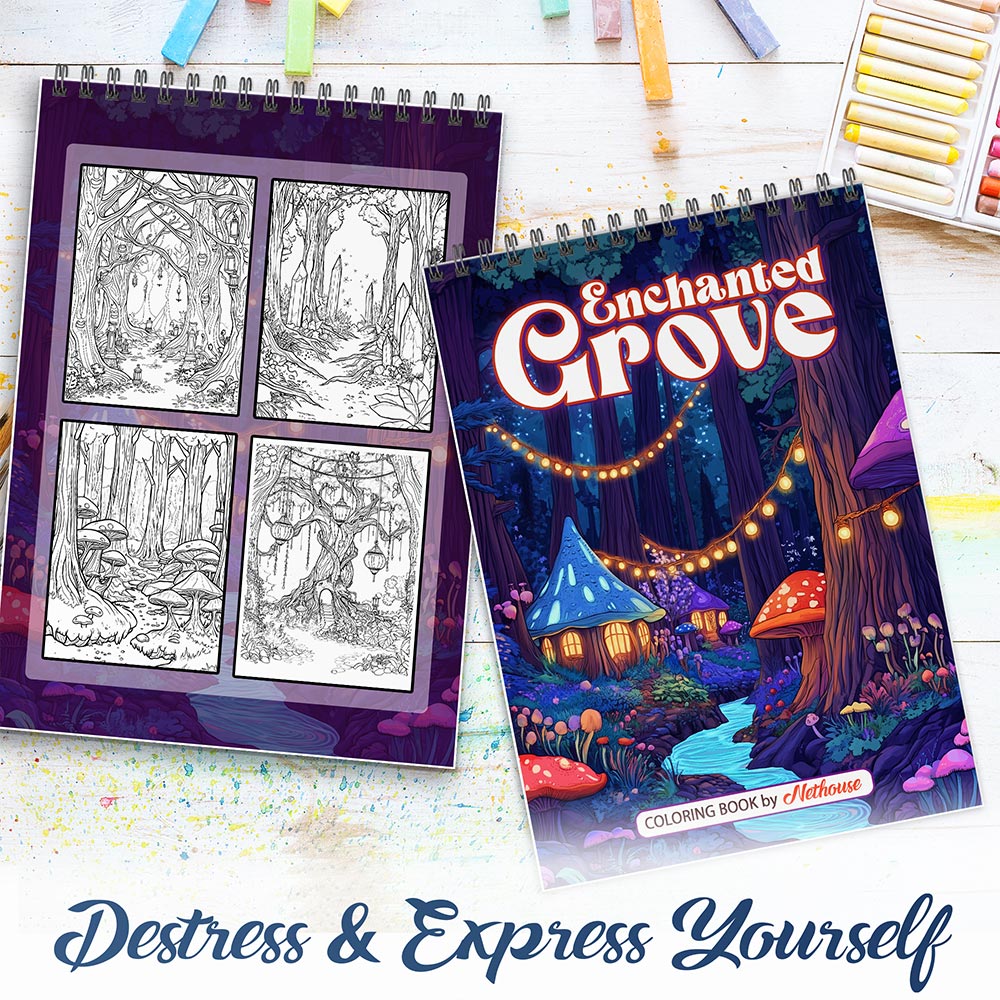 NETHOUSE Enchanted Grove Spiral Coloring Book For Adults