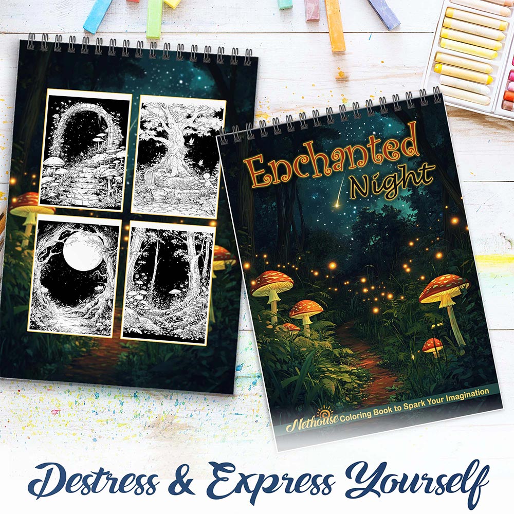 NETHOUSE Enchanted Night Spiral Coloring Book for Adults
