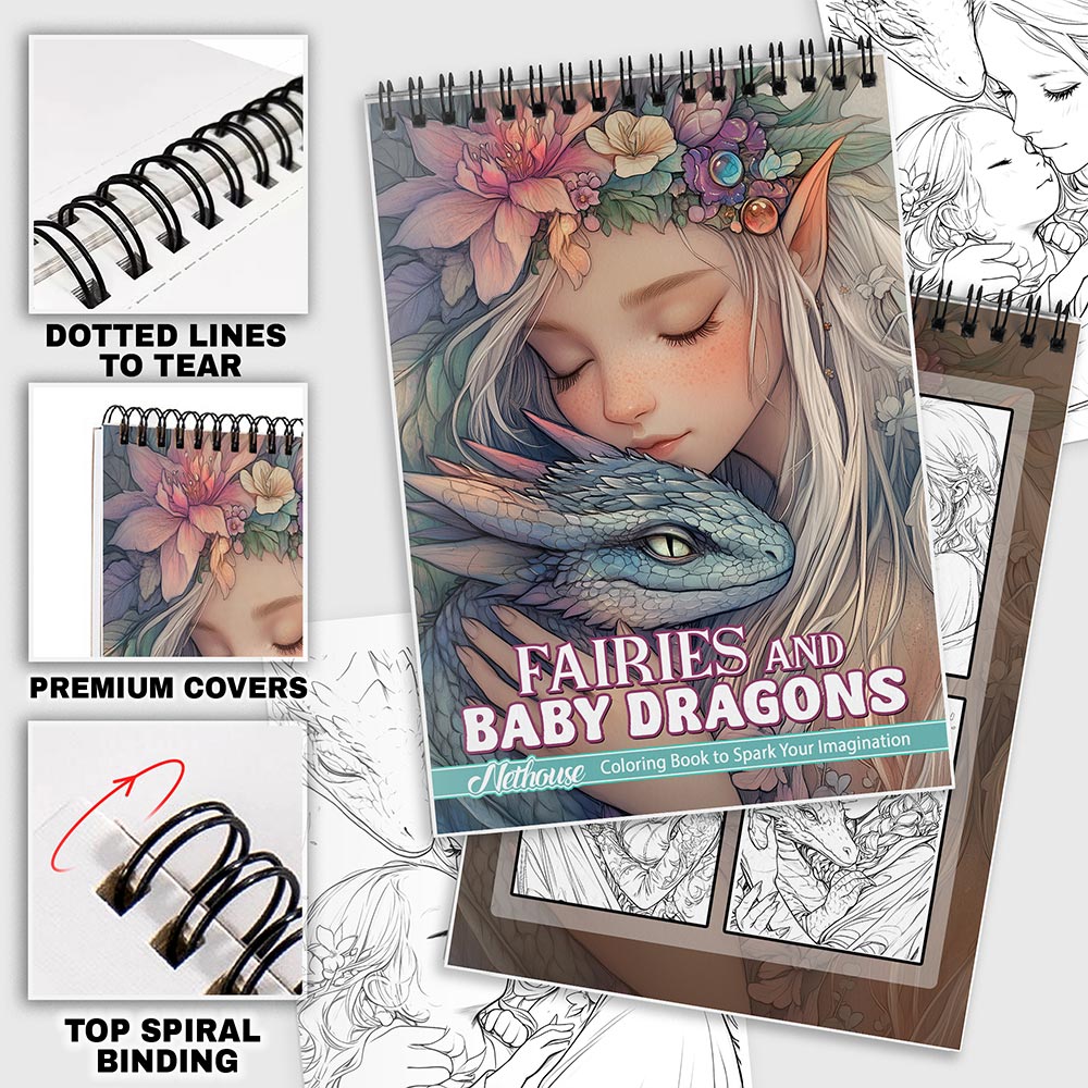 NETHOUSE Fairies and Baby Dragons Coloring Pages For Adults
